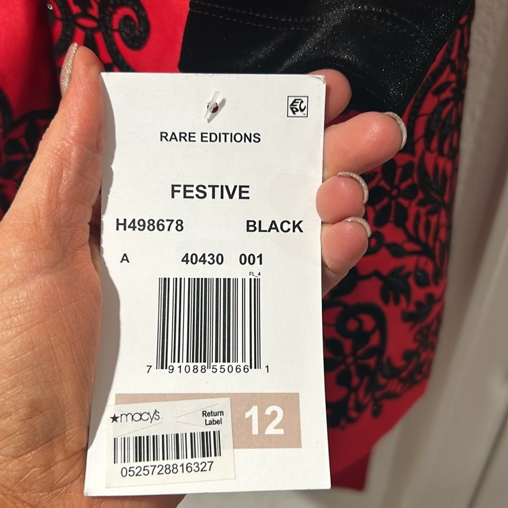 Rare Editions Velvet Flocked Satin Dress - Picture 9 of 9